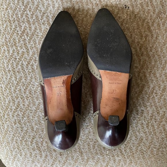 HP Manolo Blahnik Kitten Heels US 6.5 EU37 VTG Brown & Khaki - Picture 6 of 11